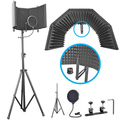 AxcessAbles Recording Studio Microphone Isolation Shield with Tripod Stand 4ft to 6ft 6" adjustable Mic Stand Recording booth, Podcast Sound booth. Compatible w/Blue Yeti, AT2020 (SF-101KIT)