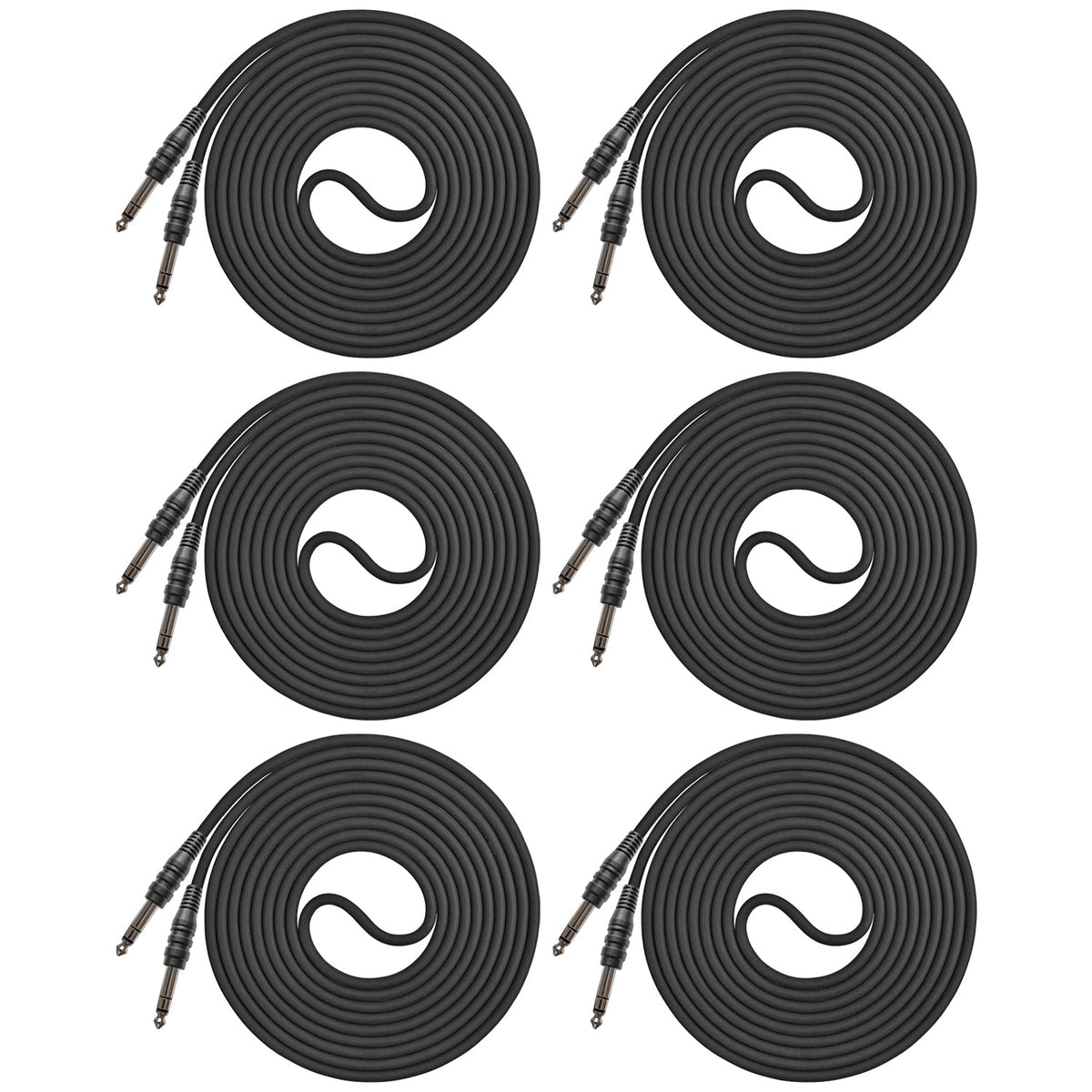 AxcessAbles 1/4 Inch TRS Instrument Cable 10ft - 6 Pack | 6.35mm Male Jack Stereo Audio Cord | 10ft TRS to TRS Balanced Patch Cables (6-Pack)