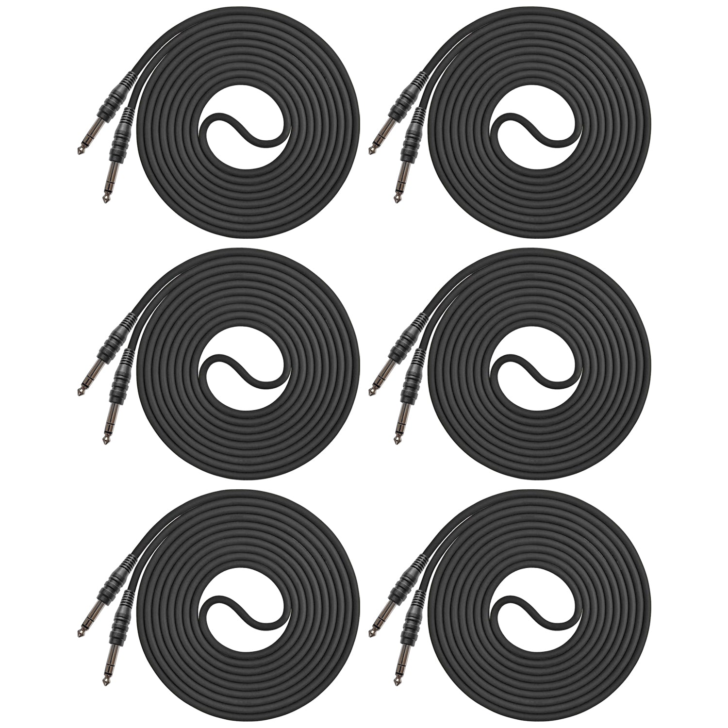 AxcessAbles 1/4 Inch TRS Instrument Cable 15ft - 6 Pack | 6.35mm Male Jack Stereo Audio Cord | 15ft TRS to TRS Balanced Patch Cables (6-Pack)