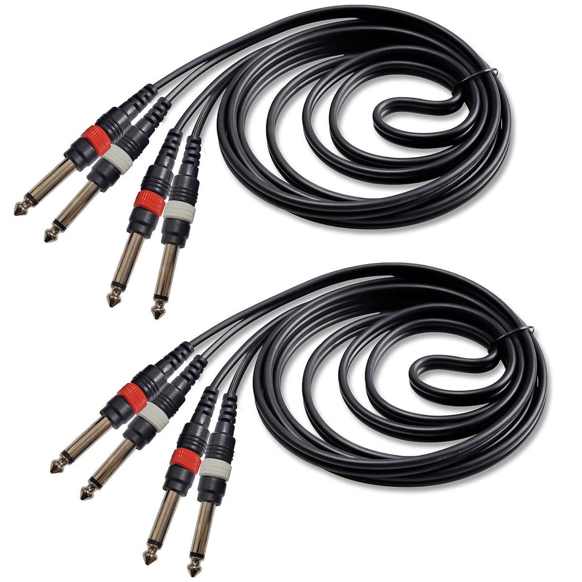 AxcessAbles Dual 1/4 Inch TS Audio Patch Cable 6ft - 2 Pack | 6.35mm Male Jack Stereo Audio Cord | 6ft Dual TS to TS Unbalanced Patch Cables (2-Pack)