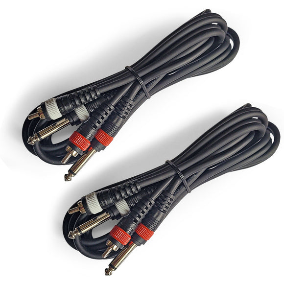 AxcessAbles Dual 1/4 Inch TS to Dual RCA Audio Interconnect Cable 10ft - 2 Pack | Dual 6.35mm Male Jack to Dual RCA | 10ft DTRS to DRCA Unbalanced Patch Cables (2-Pack)