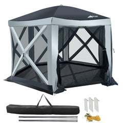 AxplorOutdoor SUMMERLIN Rapid Tent 11.8ft x11.8ft Hexagon Standing Height Portable Pop-Up Canopy with ATTACHABLE BATHTUB STYLE WATERPROOF FLOOR (8-10 Adults) - Open Box