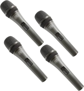 AxcessAbles Dynamic Wired Handheld Microphone with 10ft Mic Cable, On/Off Switch, and a Carry Pouch | Dynamic Singing Microphone | DJ Mic| Mic for Singers |AxcessAbles MC-20 (4-Pack)