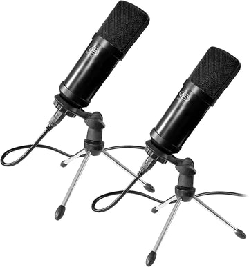 AxcessAbles MX-715 USB Studio Condenser Recording Microphone for PC Laptop MAC or Windows, Cardioid Studio for Recording Vocals, Voice-Overs, Streaming Broadcasts and YouTube Videos (2-Pack)