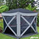 AxplorOutdoor NOMAD Rapid Tent 11.8ft x 11.8ft Hexagon Multi-Seasonal, Portable Pop-up Canopy with ATTACHEABLE Floor and Built-in Privacy Wind Panels (Grey/Silver) - Open Box
