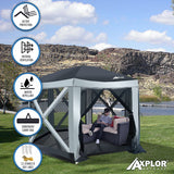 AxplorOutdoor SUMMERLIN Rapid Tent 11.8ft x11.8ft Hexagon Standing Height Portable Pop-Up Canopy with ATTACHABLE BATHTUB STYLE WATERPROOF FLOOR (8-10 Adults) - Open Box