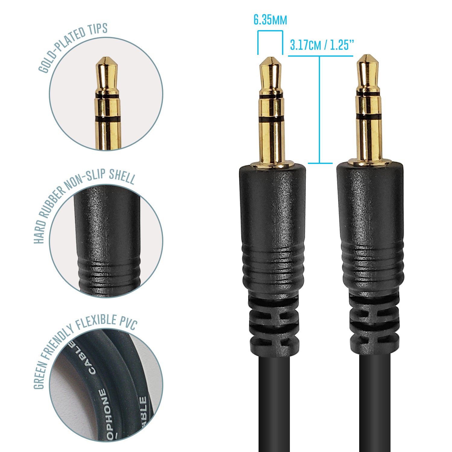 AxcessAbles 1/8 Inch TRS Instrument Cable 10ft - 6 Pack | 3.5mm Male Jack Stereo Audio Cord | 10ft TRS to TRS Balanced Patch Cables (6-Pack)