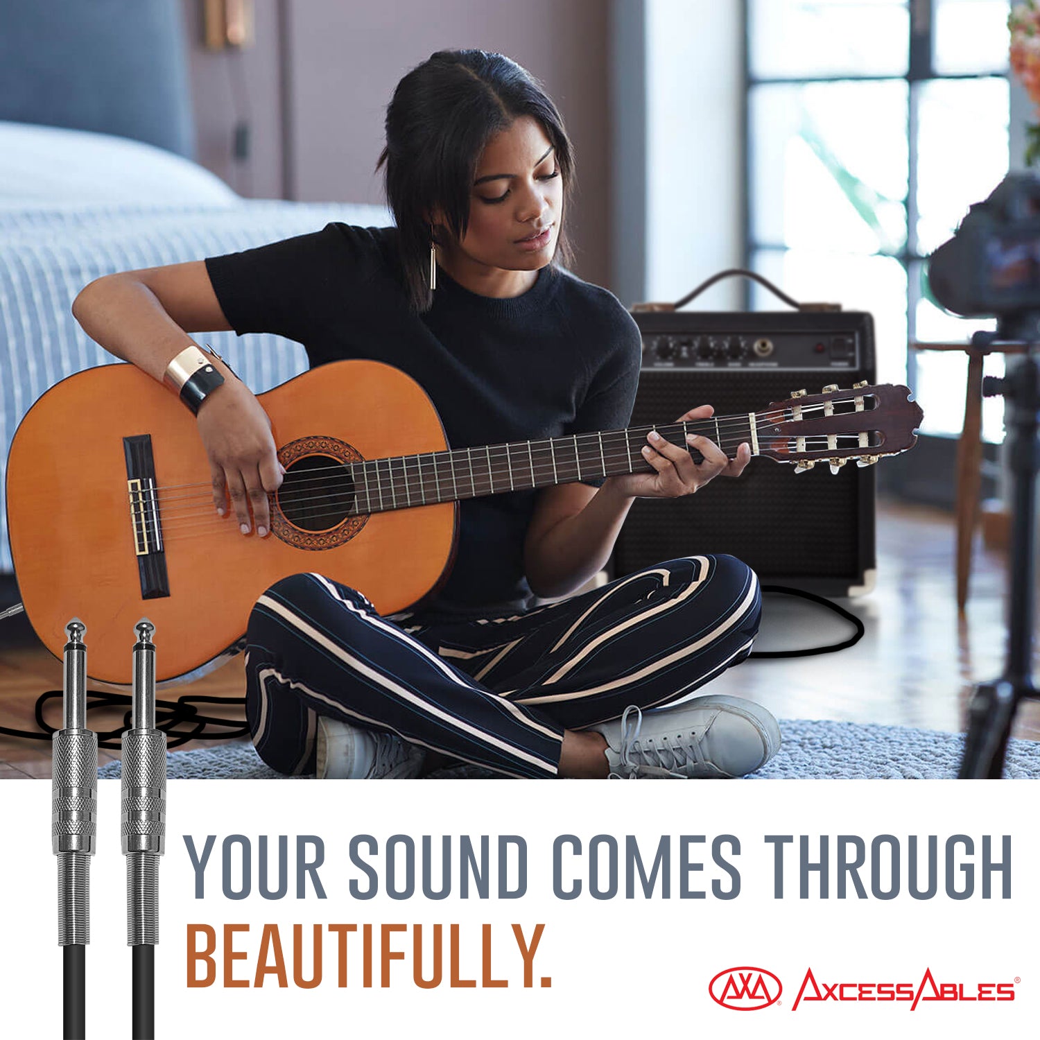 AxcessAbles 1/4 Inch to 1/4 Inch TS Guitar Audio Cable- 10ft | 6.35mm Instrument Cable | Amp Cable for Guitar | Unbalanced 1/4 Patch Cord-10ft (10-Pack)