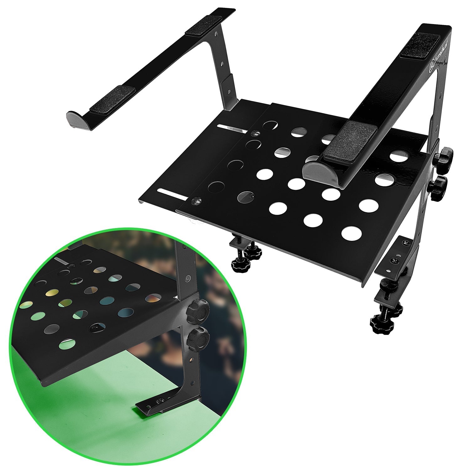 AxcessAbles Two-Tier Adjustable DJ Stand with Clamps | For DJ Controllers, Music Mixers, Laptops up to 20lbs.| DJ Controller Stand Compatible with DDJ-REV1, DDJ-FLX4 | DJ Laptop Stand (LTS-03 Black) - Open Box